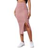 imageLYANER Womens High Waist Stretchy Rib Knit Split Slit Hem Midi Pencil SkirtDusty Pink2
