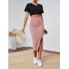 imageLYANER Womens High Waist Stretchy Rib Knit Split Slit Hem Midi Pencil SkirtDusty Pink2