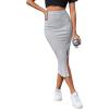 imageLYANER Womens High Waist Stretchy Rib Knit Split Slit Hem Midi Pencil SkirtGrey