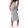 imageLYANER Womens High Waist Stretchy Rib Knit Split Slit Hem Midi Pencil SkirtGrey