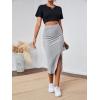 imageLYANER Womens High Waist Stretchy Rib Knit Split Slit Hem Midi Pencil SkirtGrey