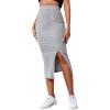 imageLYANER Womens High Waist Stretchy Rib Knit Split Slit Hem Midi Pencil SkirtGrey