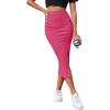 imageLYANER Womens High Waist Stretchy Rib Knit Split Slit Hem Midi Pencil SkirtHot Pink2