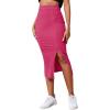 imageLYANER Womens High Waist Stretchy Rib Knit Split Slit Hem Midi Pencil SkirtHot Pink2