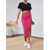 imageLYANER Womens High Waist Stretchy Rib Knit Split Slit Hem Midi Pencil SkirtHot Pink2