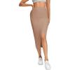 imageLYANER Womens High Waist Stretchy Rib Knit Split Slit Hem Midi Pencil SkirtKhaki