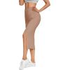 imageLYANER Womens High Waist Stretchy Rib Knit Split Slit Hem Midi Pencil SkirtKhaki
