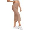 imageLYANER Womens High Waist Stretchy Rib Knit Split Slit Hem Midi Pencil SkirtKhaki