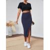 imageLYANER Womens High Waist Stretchy Rib Knit Split Slit Hem Midi Pencil SkirtNavy Blue2