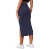 imageLYANER Womens High Waist Stretchy Rib Knit Split Slit Hem Midi Pencil SkirtNavy Blue2