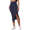 imageLYANER Womens High Waist Stretchy Rib Knit Split Slit Hem Midi Pencil SkirtNavy Blue2