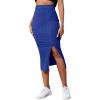 imageLYANER Womens High Waist Stretchy Rib Knit Split Slit Hem Midi Pencil SkirtRoyal Blue2