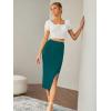 imageLYANER Womens High Waist Stretchy Rib Knit Split Slit Hem Midi Pencil SkirtTeal Green