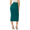 imageLYANER Womens High Waist Stretchy Rib Knit Split Slit Hem Midi Pencil SkirtTeal Green