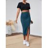 imageLYANER Womens High Waist Stretchy Rib Knit Split Slit Hem Midi Pencil SkirtTeal2