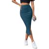 imageLYANER Womens High Waist Stretchy Rib Knit Split Slit Hem Midi Pencil SkirtTeal2