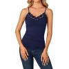 imageLYANER Womens Lace V Neck Camisole Adjustable Strap Cami Sleeveless Tank Undershirt TopNavy Blue