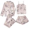 imageLYANER Womens Pajamas Set 4 pcs Satin Silk Cami Top Button Down Loungewear Pjs SetBeige