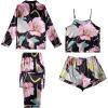 imageLYANER Womens Pajamas Set 4 pcs Satin Silk Cami Top Button Down Loungewear Pjs SetBlack