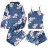 imageLYANER Womens Pajamas Set 4 pcs Satin Silk Cami Top Button Down Loungewear Pjs SetBlue