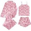 imageLYANER Womens Pajamas Set 4 pcs Satin Silk Cami Top Button Down Loungewear Pjs SetStrawberry Pink
