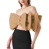 imageLYANER Womens Sexy Layer Bow Tie Tube Crop Top Sleeveless Strapless Print Party Fluffy Tank TopKhaki