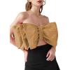 imageLYANER Womens Sexy Layer Bow Tie Tube Crop Top Sleeveless Strapless Print Party Fluffy Tank TopKhaki