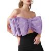 imageLYANER Womens Sexy Layer Bow Tie Tube Crop Top Sleeveless Strapless Print Party Fluffy Tank TopLight Purple