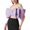 imageLYANER Womens Sexy Layer Bow Tie Tube Crop Top Sleeveless Strapless Print Party Fluffy Tank TopLight Purple