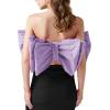 imageLYANER Womens Sexy Layer Bow Tie Tube Crop Top Sleeveless Strapless Print Party Fluffy Tank TopLight Purple