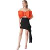 imageLYANER Womens Sexy Layer Bow Tie Tube Crop Top Sleeveless Strapless Print Party Fluffy Tank TopOrange