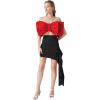 imageLYANER Womens Sexy Layer Bow Tie Tube Crop Top Sleeveless Strapless Print Party Fluffy Tank TopRed