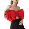 imageLYANER Womens Sexy Layer Bow Tie Tube Crop Top Sleeveless Strapless Print Party Fluffy Tank TopRed