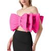 imageLYANER Womens Sexy Layer Bow Tie Tube Crop Top Sleeveless Strapless Print Party Fluffy Tank TopRose