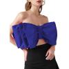 imageLYANER Womens Sexy Layer Bow Tie Tube Crop Top Sleeveless Strapless Print Party Fluffy Tank TopRoyal Blue