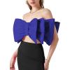 imageLYANER Womens Sexy Layer Bow Tie Tube Crop Top Sleeveless Strapless Print Party Fluffy Tank TopRoyal Blue