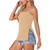 imageLYANER Womens Sexy Strapless Tank Side Split Backless Bandeau Tube Top CamiKhaki