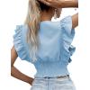 imageLYANER Womens Wrap V Neck Ruffle Cap Sleeve Crop Top Shirred Hem Sleeveless Blouse Tank TopAzure