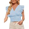 imageLYANER Womens Wrap V Neck Ruffle Cap Sleeve Crop Top Shirred Hem Sleeveless Blouse Tank TopAzure