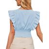 imageLYANER Womens Wrap V Neck Ruffle Cap Sleeve Crop Top Shirred Hem Sleeveless Blouse Tank TopAzure