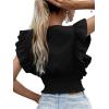imageLYANER Womens Wrap V Neck Ruffle Cap Sleeve Crop Top Shirred Hem Sleeveless Blouse Tank TopBlack