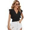 imageLYANER Womens Wrap V Neck Ruffle Cap Sleeve Crop Top Shirred Hem Sleeveless Blouse Tank TopBlack