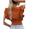 imageLYANER Womens Wrap V Neck Ruffle Cap Sleeve Crop Top Shirred Hem Sleeveless Blouse Tank TopCaramel