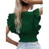 imageLYANER Womens Wrap V Neck Ruffle Cap Sleeve Crop Top Shirred Hem Sleeveless Blouse Tank TopDark Green