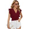 imageLYANER Womens Wrap V Neck Ruffle Cap Sleeve Crop Top Shirred Hem Sleeveless Blouse Tank TopDark Red