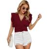 imageLYANER Womens Wrap V Neck Ruffle Cap Sleeve Crop Top Shirred Hem Sleeveless Blouse Tank TopDark Red