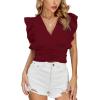 imageLYANER Womens Wrap V Neck Ruffle Cap Sleeve Crop Top Shirred Hem Sleeveless Blouse Tank TopDark Red