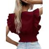 imageLYANER Womens Wrap V Neck Ruffle Cap Sleeve Crop Top Shirred Hem Sleeveless Blouse Tank TopDark Red