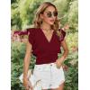 imageLYANER Womens Wrap V Neck Ruffle Cap Sleeve Crop Top Shirred Hem Sleeveless Blouse Tank TopDark Red