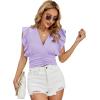 imageLYANER Womens Wrap V Neck Ruffle Cap Sleeve Crop Top Shirred Hem Sleeveless Blouse Tank TopLight Purple